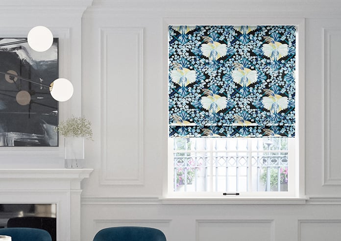 Faded Glamour, China Blue Black - Motorised Roman Blind - Image 3